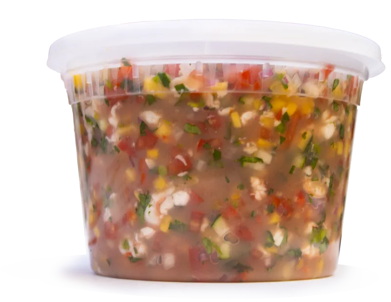 A tub of ceviche sold by the pound