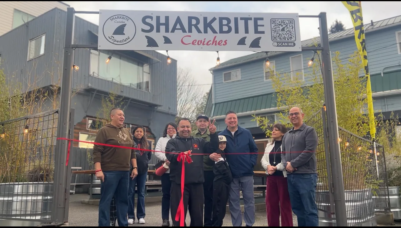 Ribbon cutting at the new Shark Bite Ceviches branch in Ballard